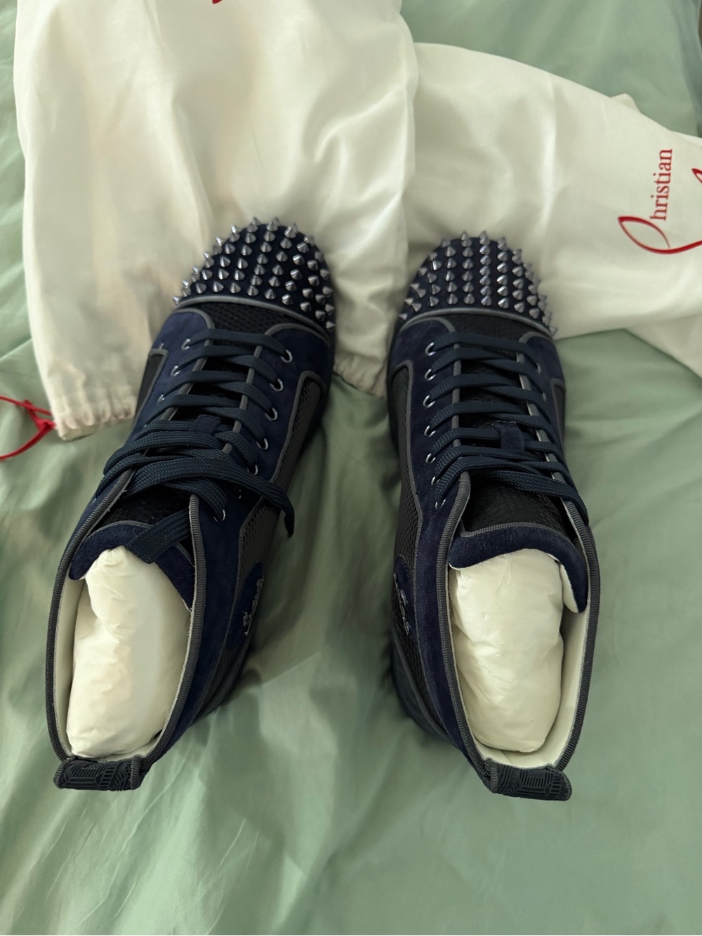 Christian Louboutin Men's Navy Spike-Toe High-Top Sneakers